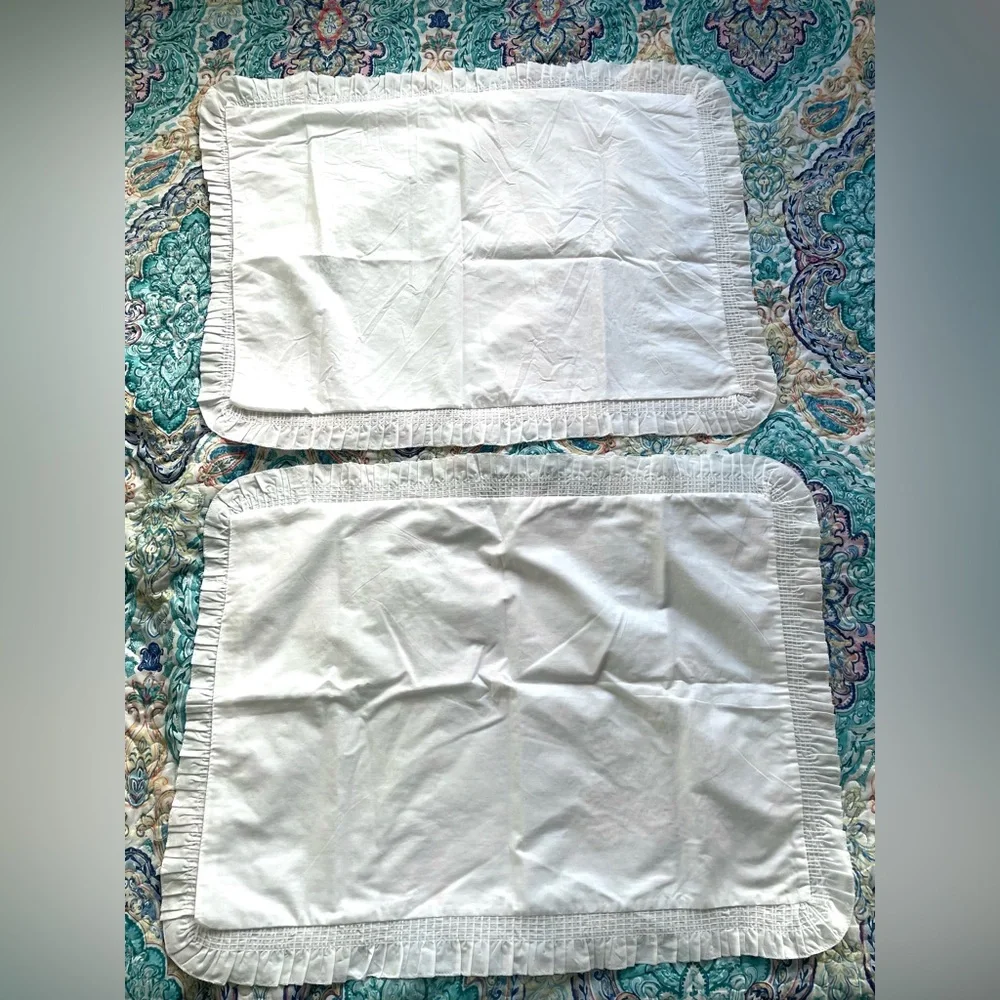 White Ruffled Floral Embroidered Standard Pillow Shams Set Romantic Fairycore